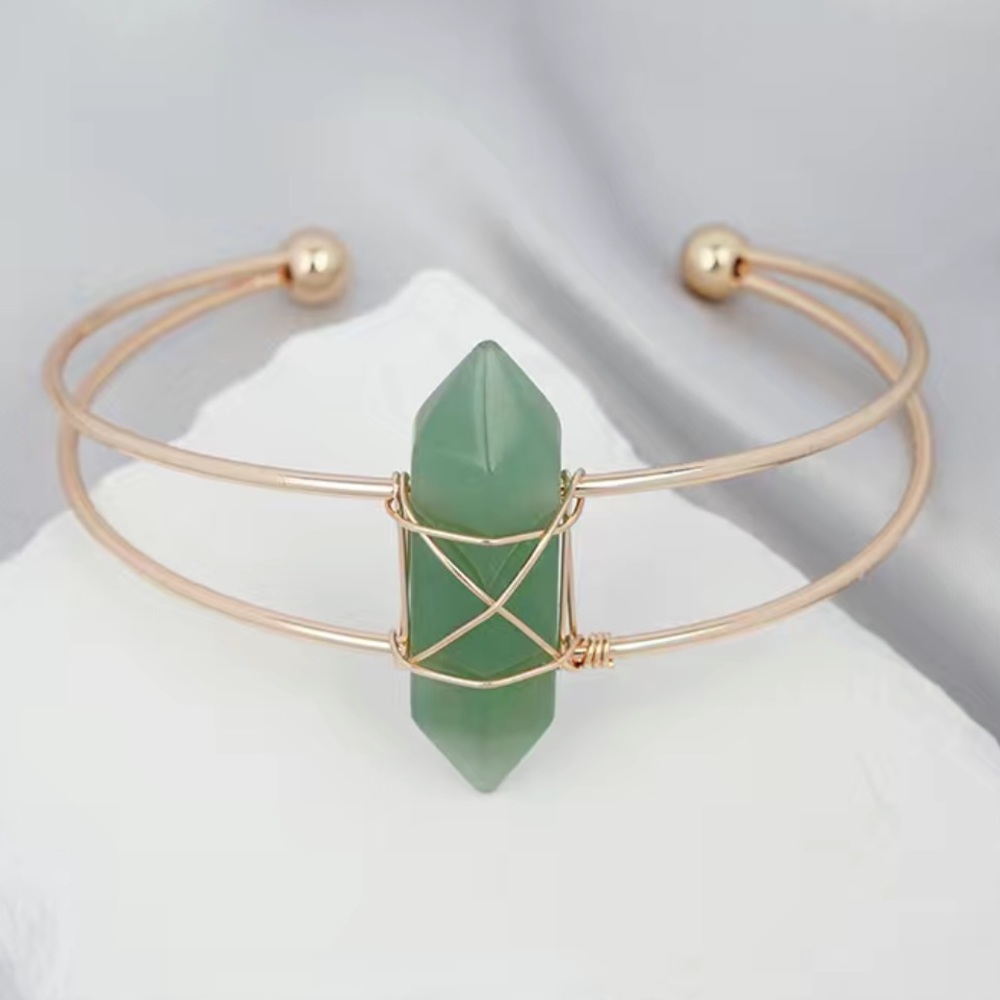 1pc Natural Healing Gemstone Column on Adjustable Gold Colour Bracelet - Picture 1 of 6